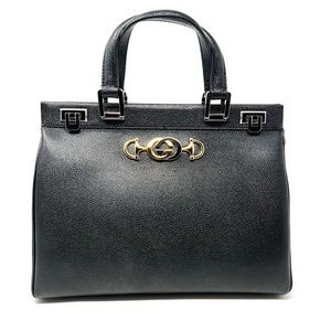 GUCCI Zumi Medium Black Leather Top Handle Tote Bag